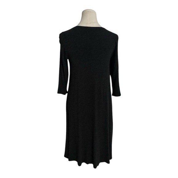EILEEN FISHER Midi Dress Gray Black Scoop Neck 2/3 Sleeves Stretchy Size XS Work - Picture 2 of 8
